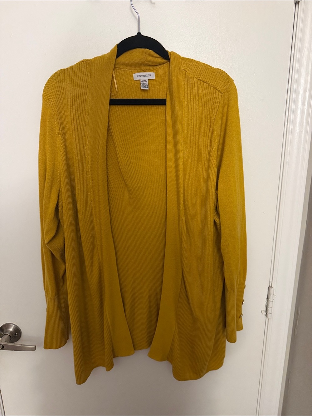 Calvin Klein Women's Mustard Yellow Ribbed Open-Front Cardigan